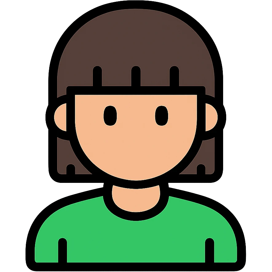 A boy with straight bangs covering his eyebrows, long hair at the back, black eyes, and brownish-black hair, wearing a green shirt the color of brilliant green antiseptic. emoji