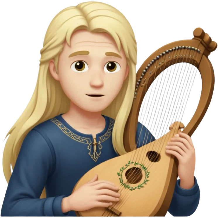 Man with long blonde hair playing a lyre in secret emoji