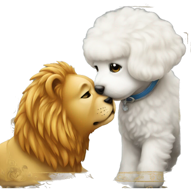 Bichon kissing a lion emoji