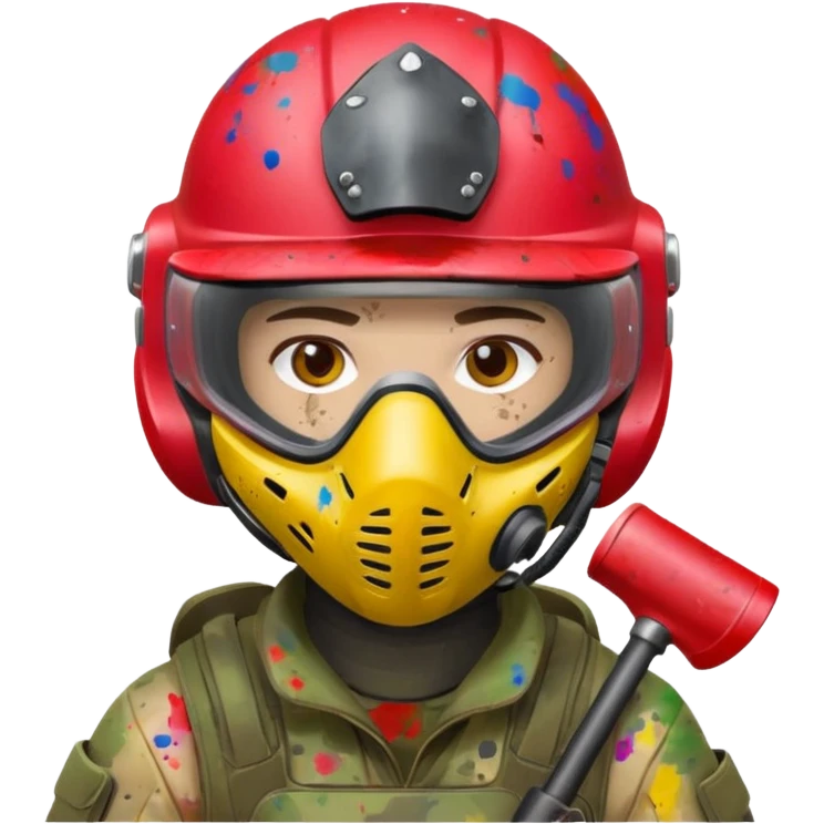 paintball player face shot with lots of colors messy red helmet emoji