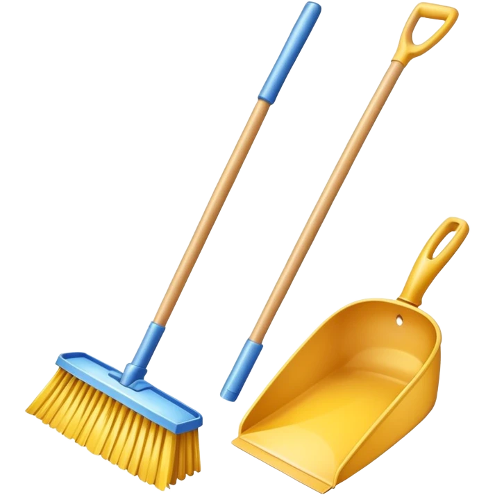 broom and dustpan with sparkles, clean and friendly emoji