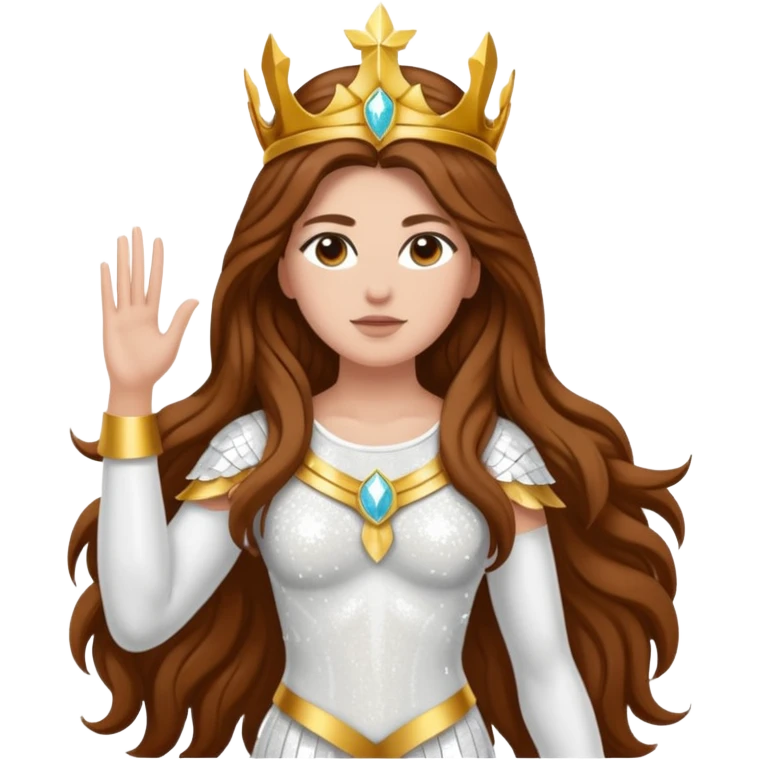 Nike, Goddess of Victory from Gods and Goddesses with long brown hair, white sequin outfit emoji