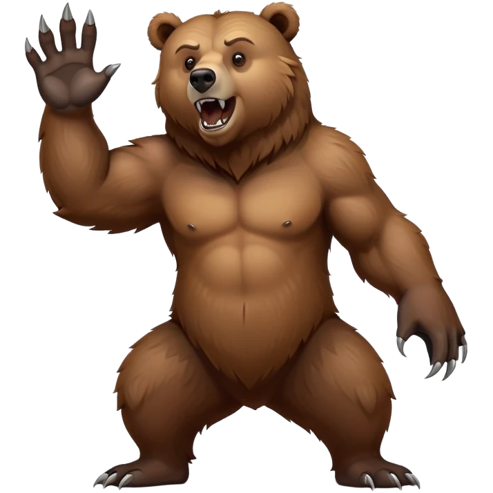 Intimidating brown grizzly bear standing on hind legs, showing claws and fierce expression emoji