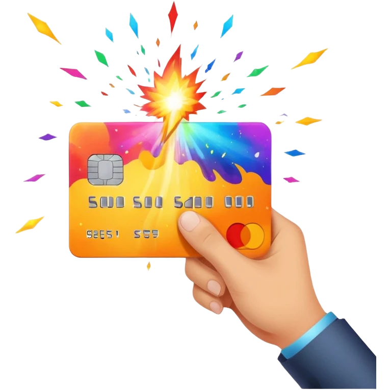 hand holding out credit card with an explosion emoji