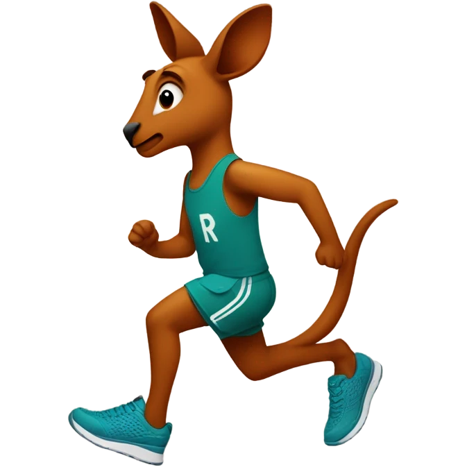 kangaroo with running shoes, with the word 'Runna' on its chest using the colors Burnt Sienna and Neptune emoji