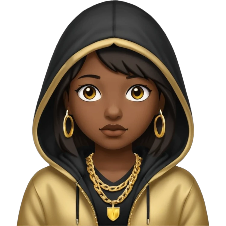 girl with a hood on with dark hair looking like a rapper emoji