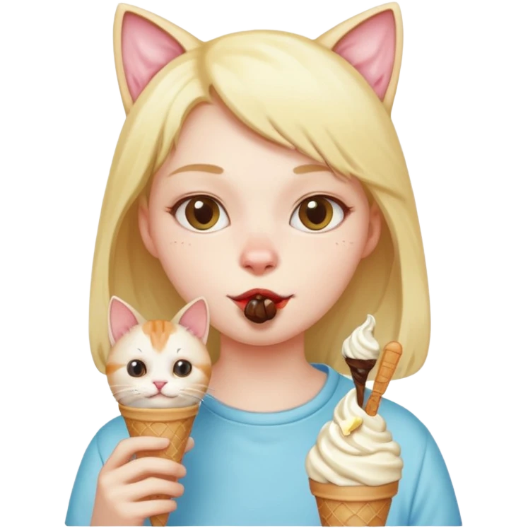 Kedi lie insanın birleşimi dondurma yyiyor emoji