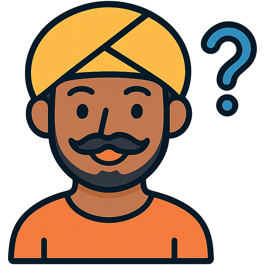 Add a shaped, slight stubble beard to the smiling, curious Indian young man with a moustache, keeping the flat color icon style, with no background. emoji