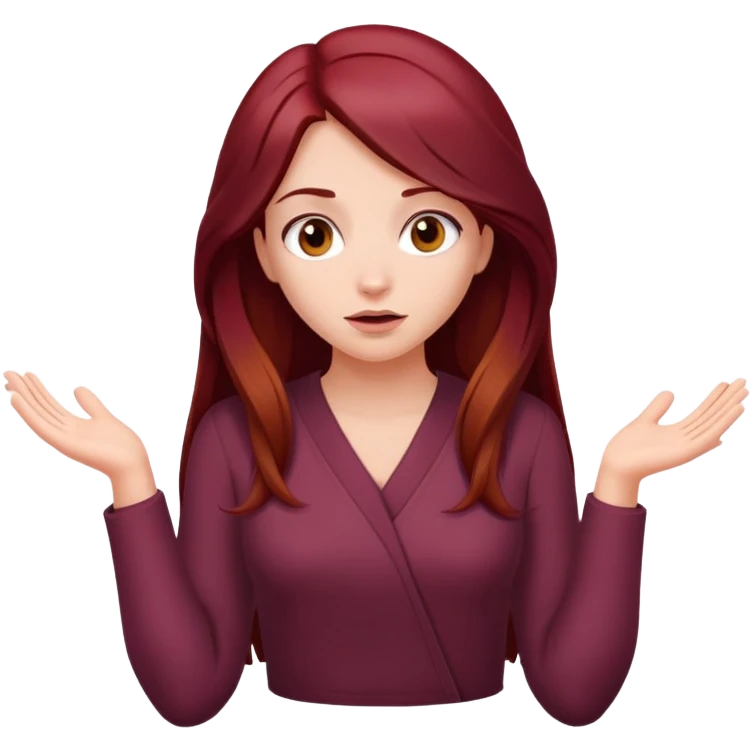 Beautiful long burgundy haired girl, shrugging shoulders emoji