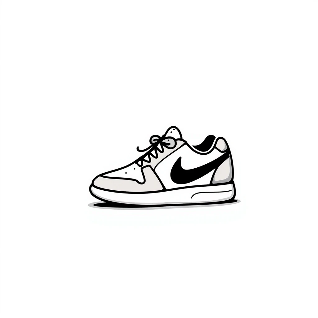 Modern athletic running shoes/trainers with details in pastel colors (dd9fb0, ffc6d3, a3bfc9, c4bee2, f1b091), hand-drawn doodle style emoji