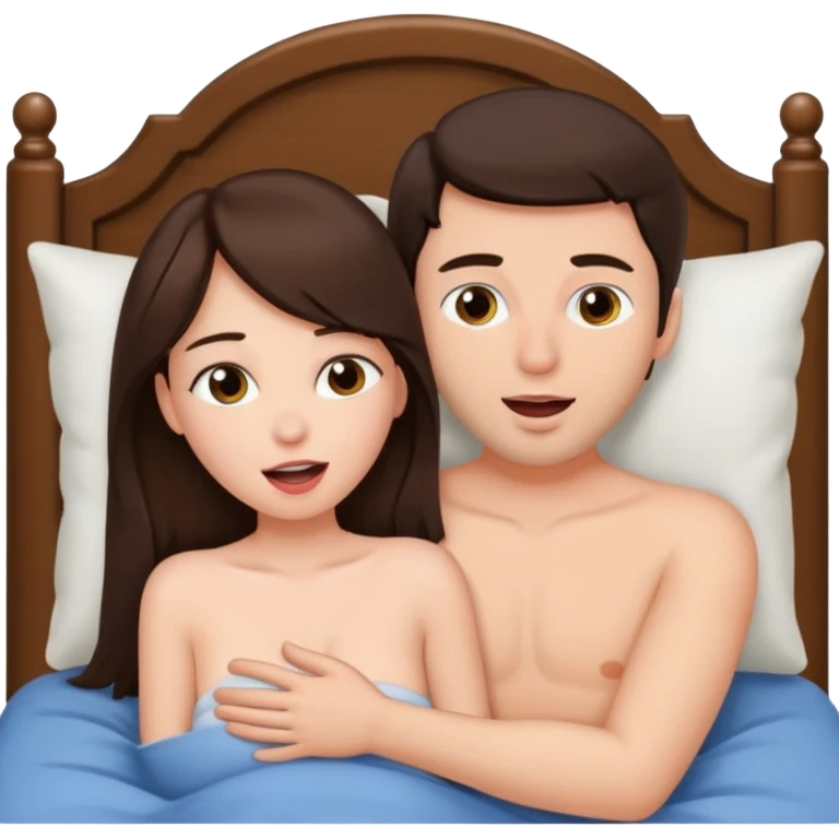 Brunette performing oral sex on a male in bed bowlob emoji