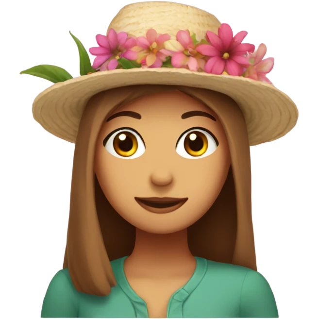 Caisie wearing a flower hat emoji