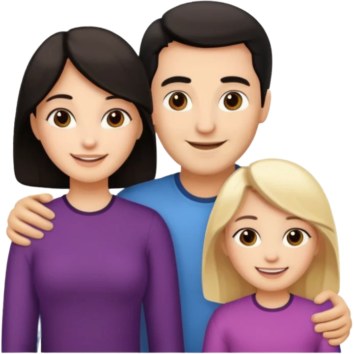 Familia : Hombre pelo oscuro, Mujer pelo oscuro, hija mayor pelo mono , hija menor pelo oscuro. emoji