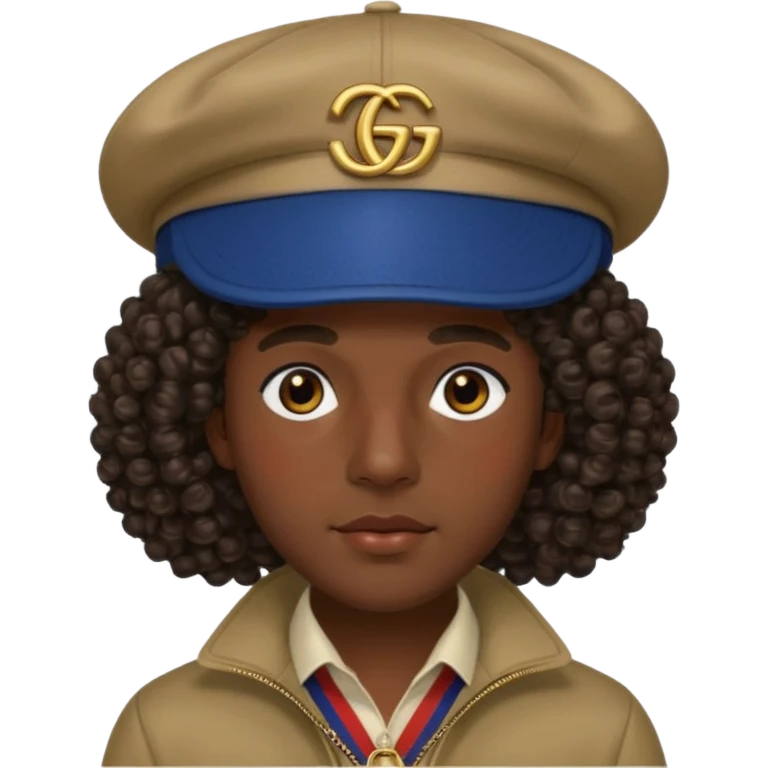 Menino Moreno com cabelo cacheado de boné da gucci  emoji