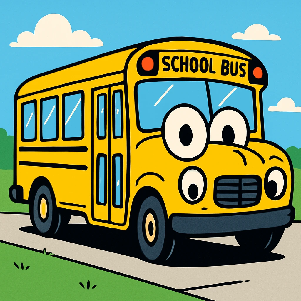 classic yellow school bus, cartoon style emoji