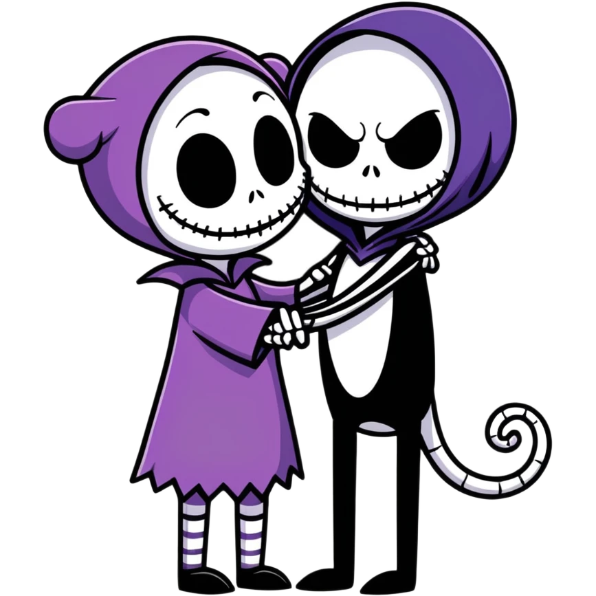 kuromi and jack skellington hugging emoji