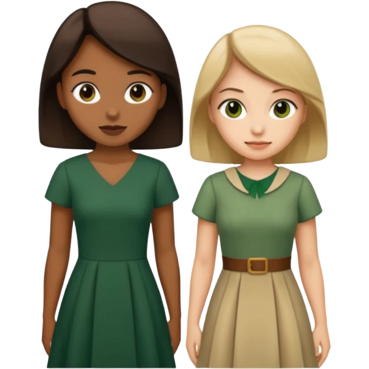 2 разных одногруппницы в темно-зеленом и бежевом  emoji