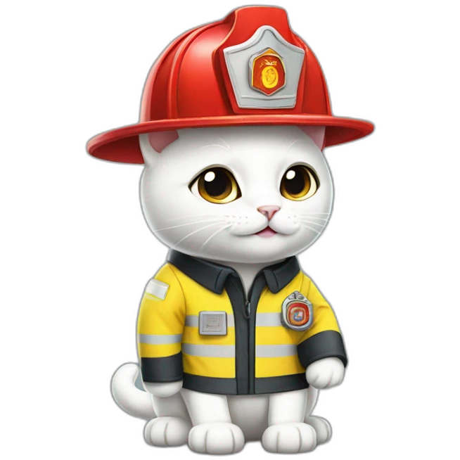 White cats fullbody wear firefighter uniforms emoji