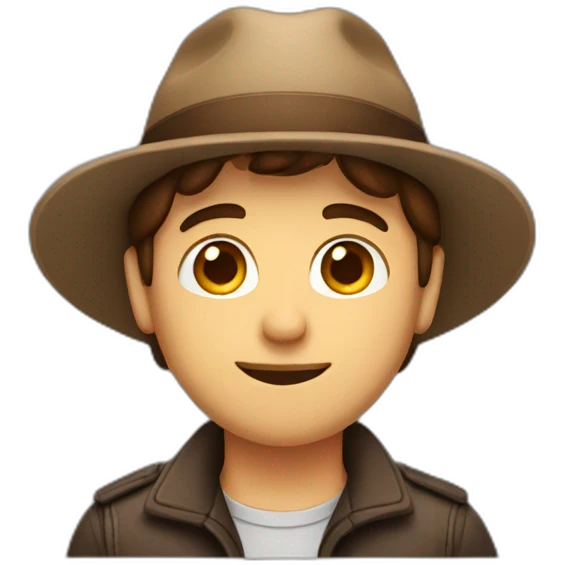 A guy with brown hair wearing a hat with a red 'O' emoji