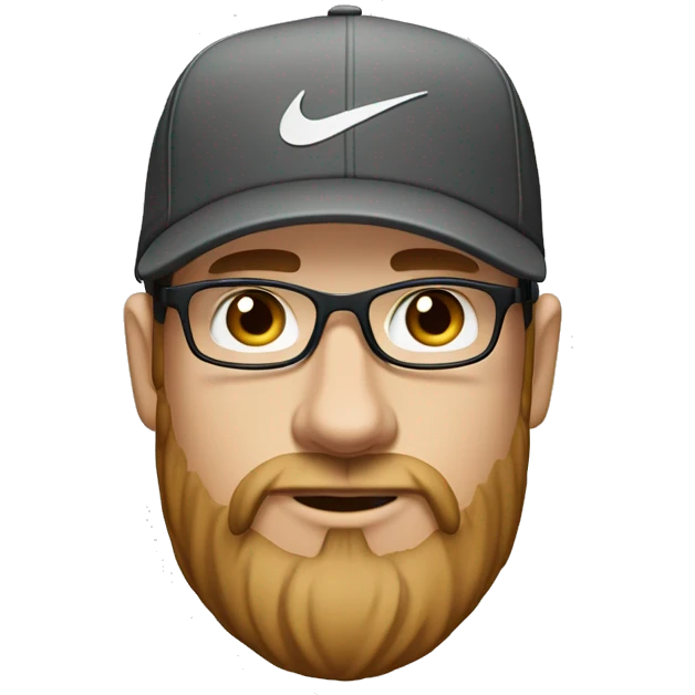 young white man, with brown hair, with almond-shaped eyes, with big nose and 3-day beard. Wearing nike cap and glasses. emoji