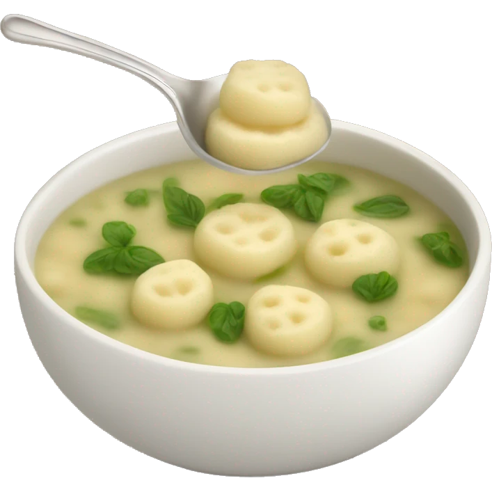 gnocchi soup in bowl with spoon emoji