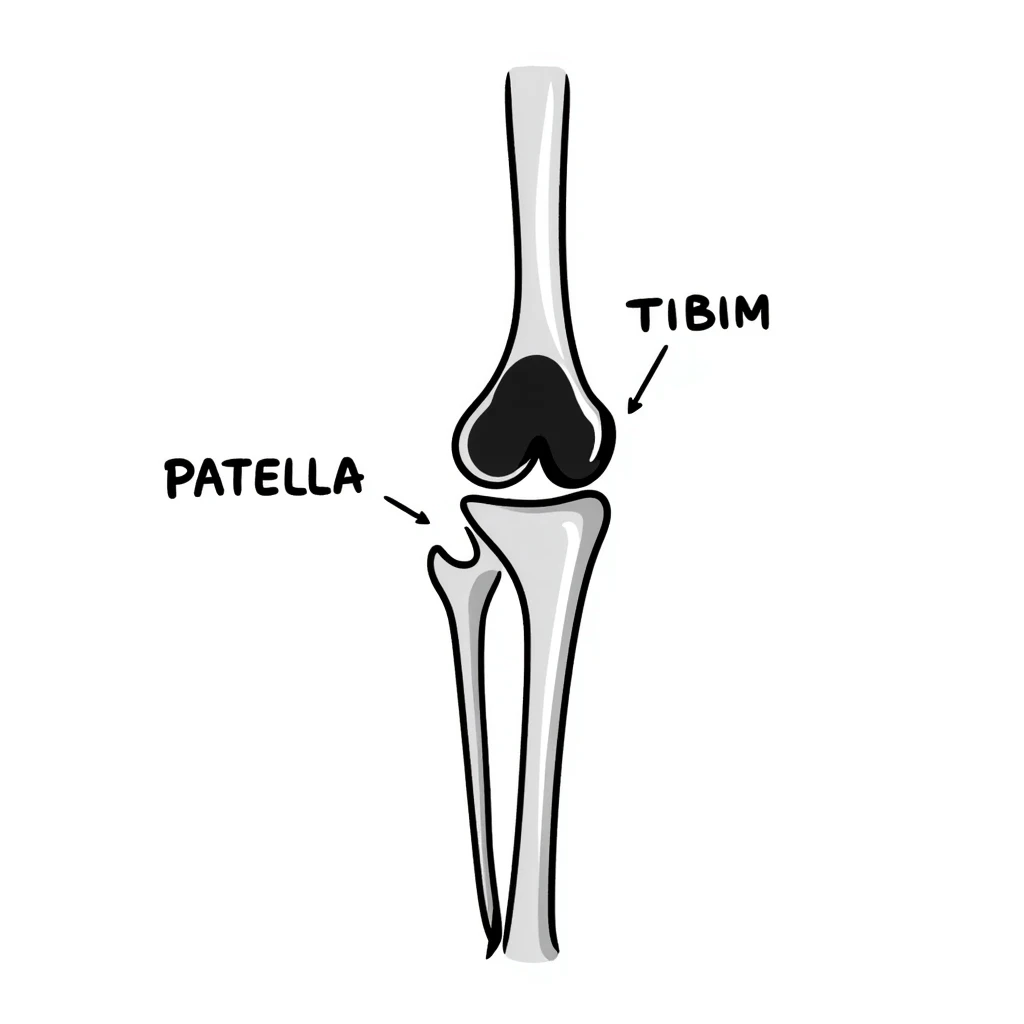 knee joint bones with labels, educational diagram of knee skeleton emoji