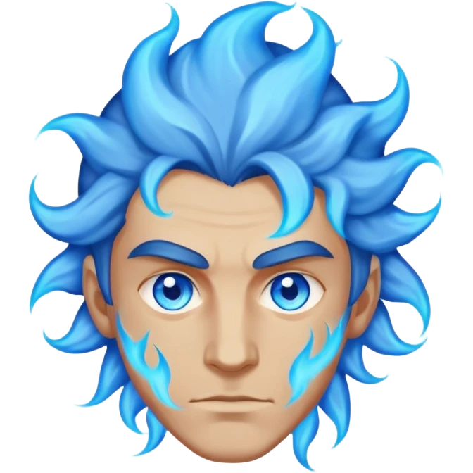 A man who is the embodiment of the blue flame emoji