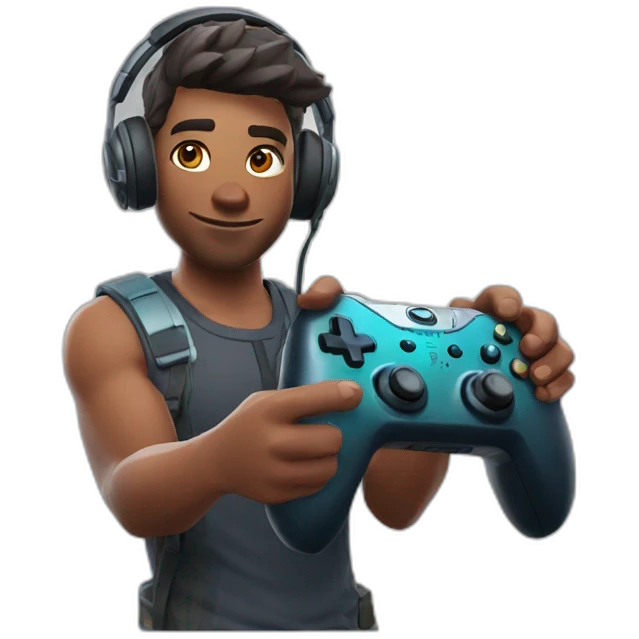 pro fortnite player holding controller and sweating emoji