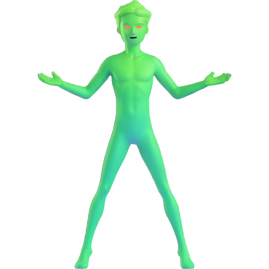 person with a bold, neon green aura radiating energy emoji