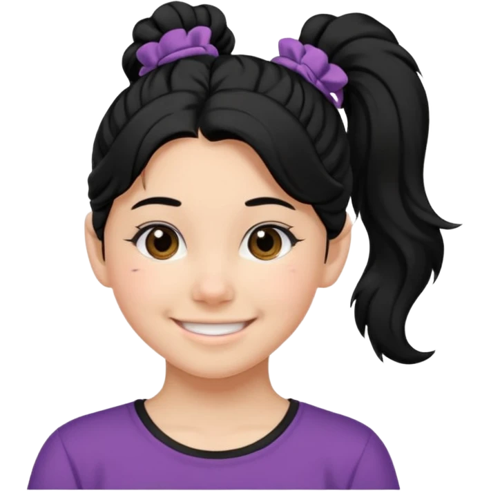 Teen girl with scrunchie ponytail black hair emoji