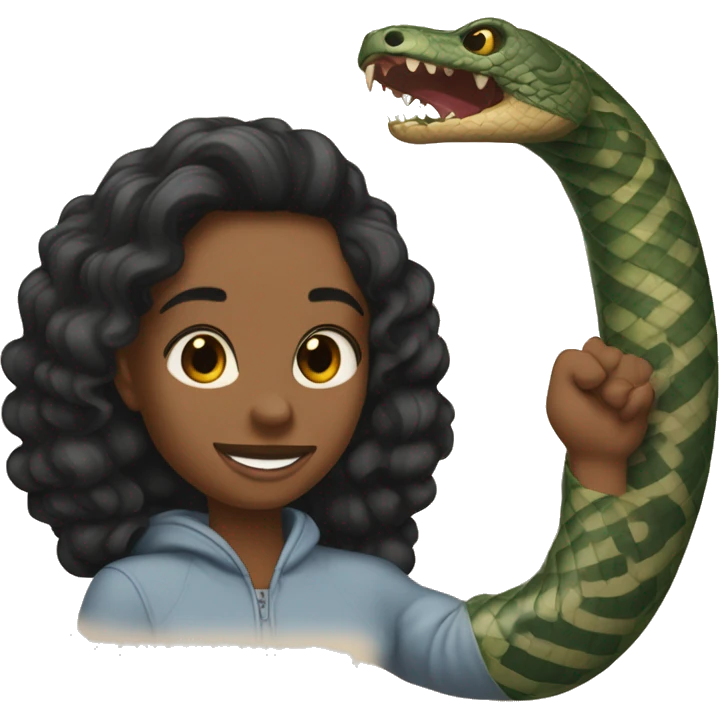 Una chica de pelo negro abrazando a un chico de pelo negro con tatuaje de serpiente en un brazo  emoji