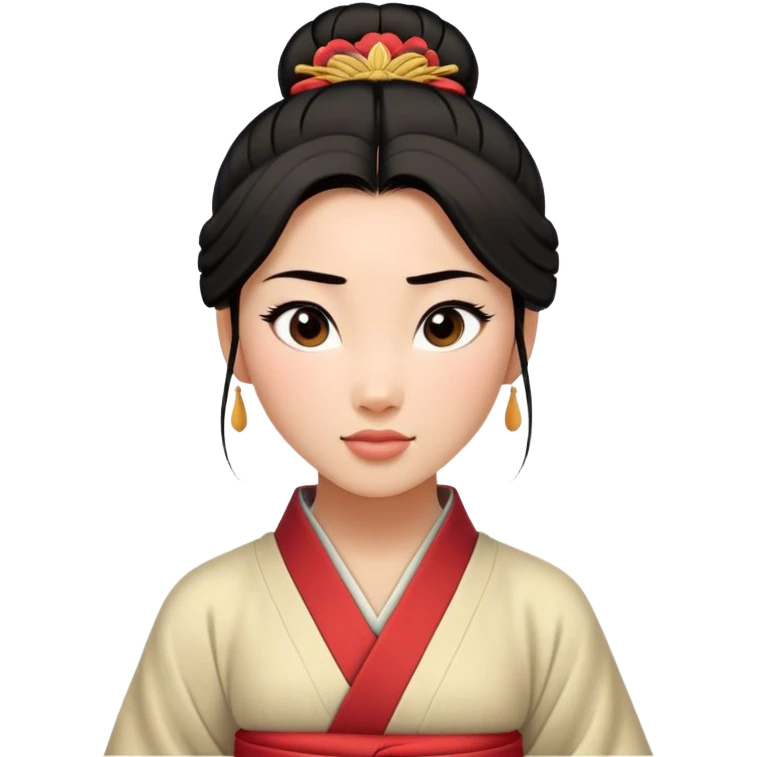 Cinematic Realistic Timeless Mulan Portrait, featuring a serene and confident Mulan with intricately detailed, natural light skin and precisely styled dark hair in a traditional bun. Her expression is calm and assured, and her simple, traditional robe is rendered with realistic textures and delicate, natural folds that catch the light beautifully. The portrait is illuminated by soft, ambient light that creates a natural, radiant finish and subtle glowing outline, perfectly capturing her enduring beauty and quiet strength in a timeless, realistic manner. emoji