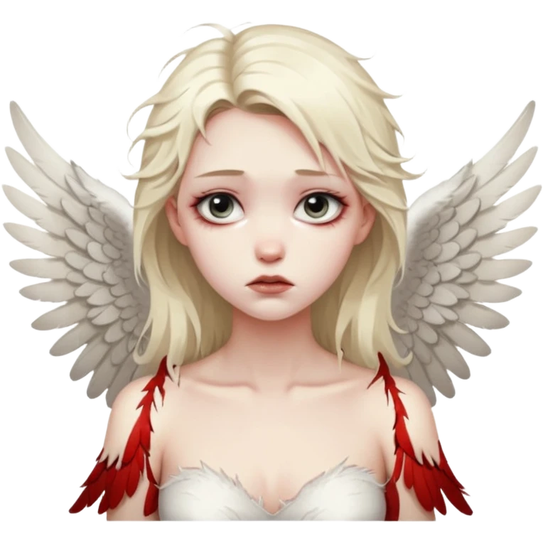 Female angel with torn wings, exposed collarbones, sorrow and lust intertwined emoji