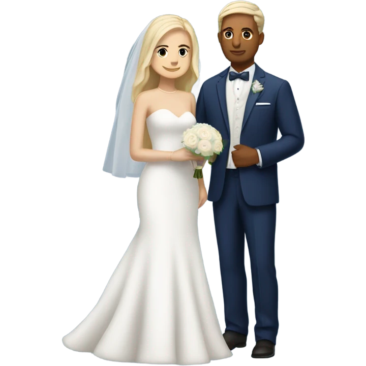 Puerto rican beard short hair with blue hat and navy blue suit getting Married with blond long hair girl with white  wedding dress  emoji