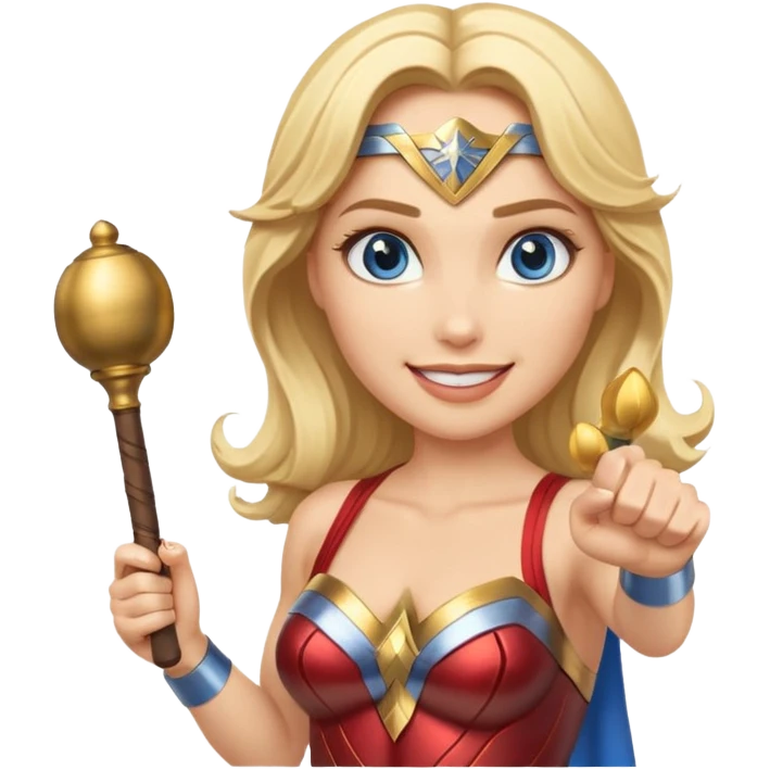 Blonde blue eyed Wonder Woman holding baton and bell emoji