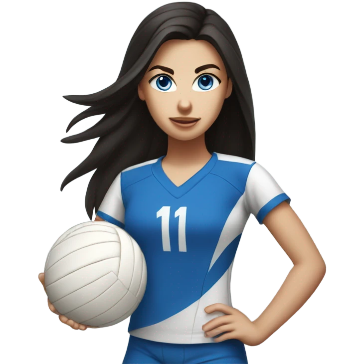 Dark hair, blue eye, Caucasian, teen girl, spiking volleyball  emoji