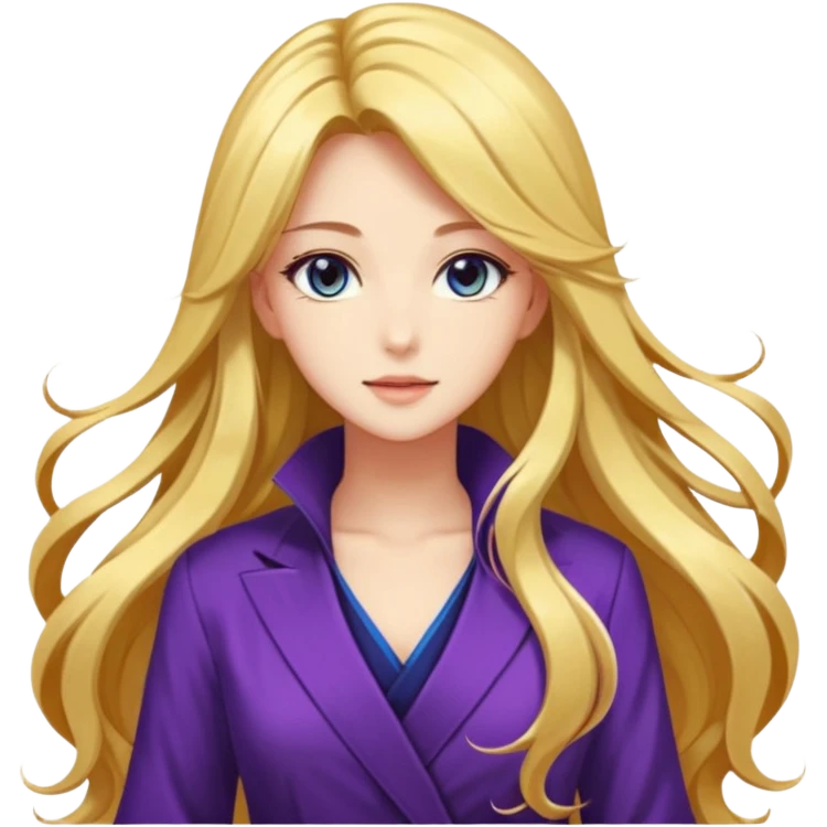 Elegant beautiful woman, long flowing hair, glowing skin, captivating eyes, fashionable outfit, dreamy light, detailed anime-style, vibrant colors, transparent background emoji