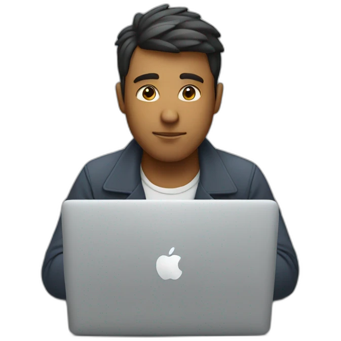 man working on his macbook laptop looking down emoji