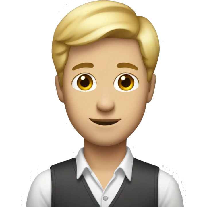 a guy with short blond hair and dressed like a painter holding a painting emoji