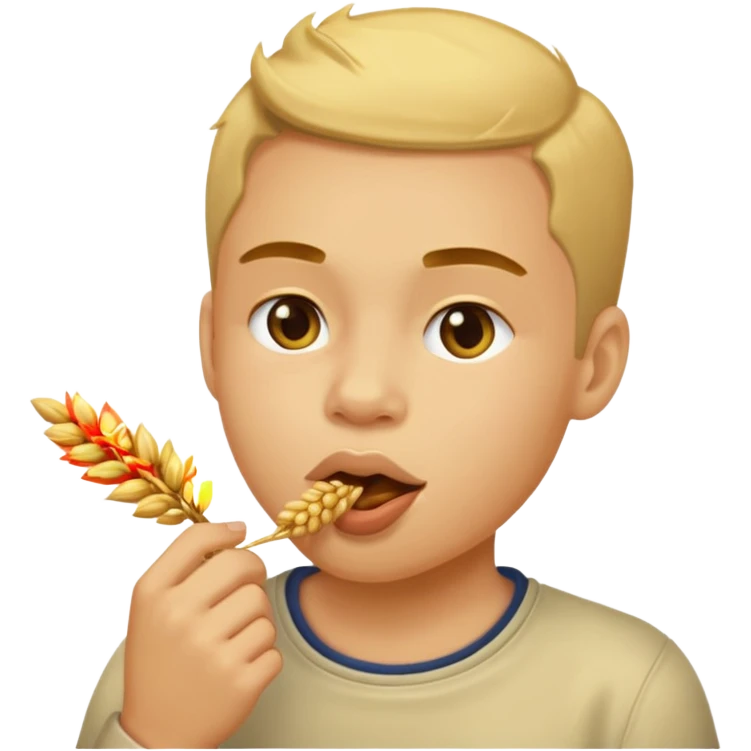 Campechano mordiendo una ramita de trigo en la boca emoji