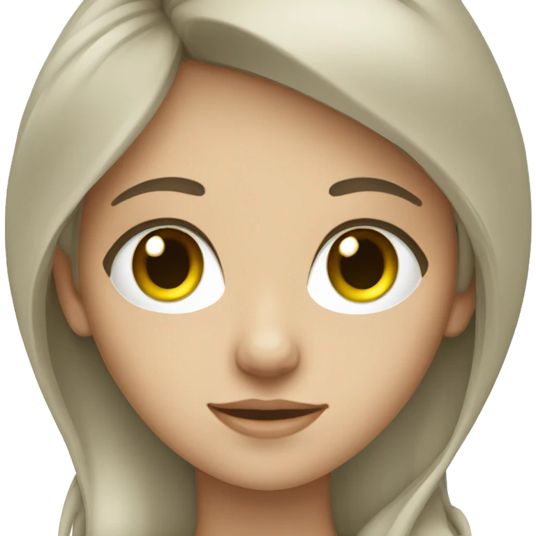 Pale Caucasian girl with dark brown hair and green eyes using apple laptop emoji