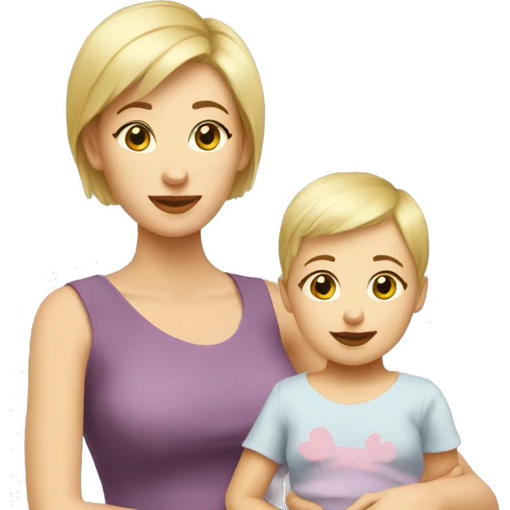 Blonde short hair mom with baby girl emoji