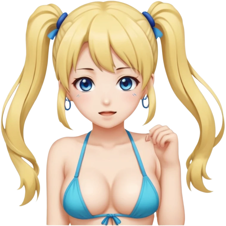 Ahegao anime girl with lazur twintails and big breasts in micro bikini emoji