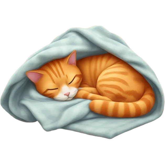 Orange cat sleeping with blanket and hat emoji