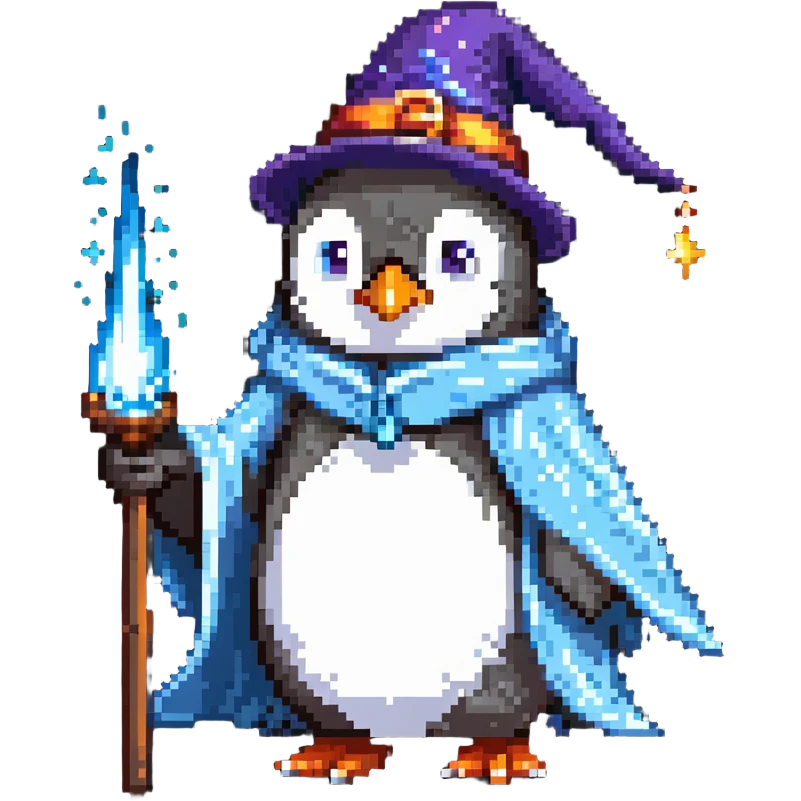 Penguin wizard casting magic spells emoji