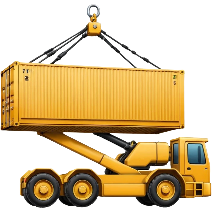 Container being lifted by a large machine, import. emoji