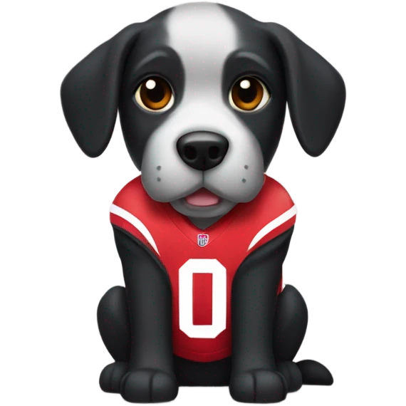 Black dog wearing Ohio state football jersey emoji