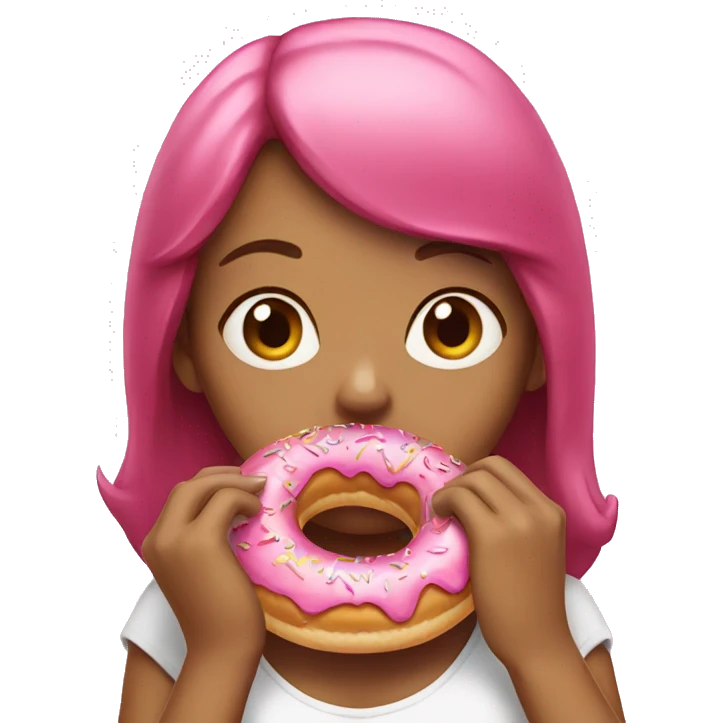 girl eating a pink donut emoji