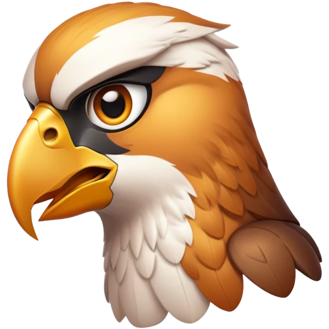 Cinematic Noble Falcon Portrait Emoji, Poised and majestic, with a streamlined, muscular build, a sharply hooked beak, and intense, piercing eyes that exude focus and speed, Simplified yet sharp and sophisticated features, highly detailed, glowing with a soft, amber radiance, high shine, intelligent and commanding, stylized with an air of aerial authority, focused and swift, soft glowing outline, capturing the essence of a watchful and confident falcon that appears ready to soar out of the screen with effortless power! emoji