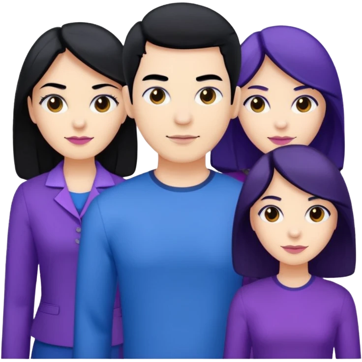 4people 2 men and 2 women. with black hair and white skin. ready to create a team. with blue and purple clothes emoji
